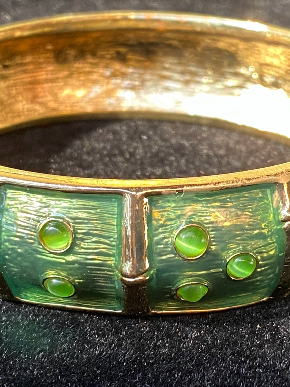 Authentic Vintage Lily Pulitzer Green Enamel & Gold-Tone Hinged Cuff Bracelet